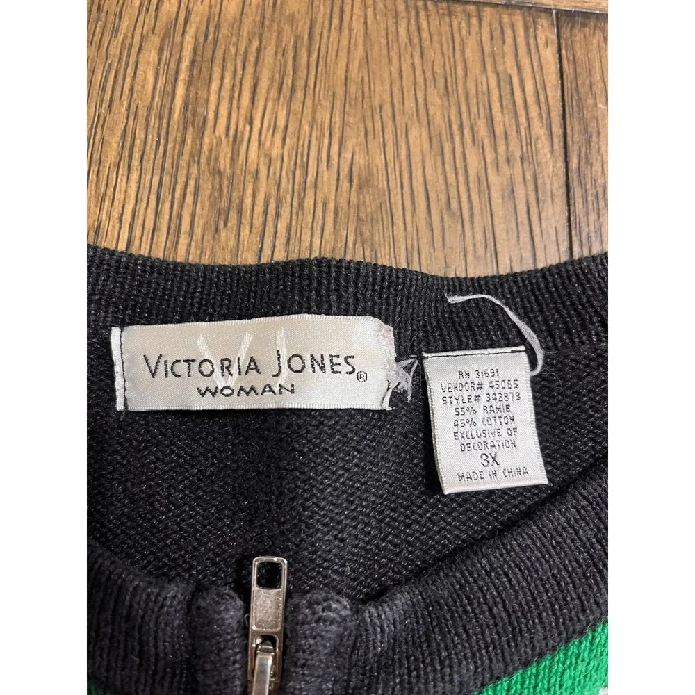Vtg Grandma Granny Core Sweater Womens 3XL Snowman 90s Checkerboard Full Zip - Picture 4 of 6